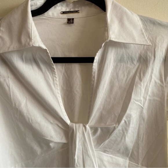 Adrienne Vittadini White Collared Babydoll Collared Blouse Shirred Sleeves Small - Picture 4 of 9